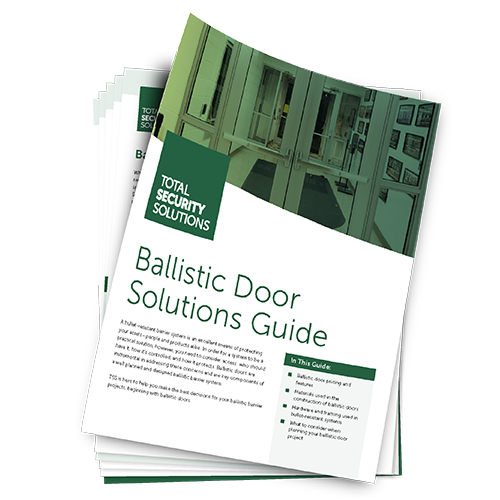 A thumbnail graphic of TSS' ballistic door solutions guide, which helps every business from convenience stores to gas stations to jewelry stores find the most suitable option for withstanding ballistic threats