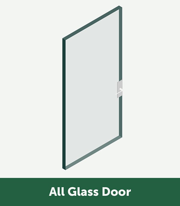 A visual of an all-glass door that acts as a barrier to shield businesses from crime, break-ins, burglary, and other types of ballistic threats