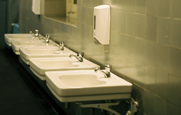 line of bathroom sinks