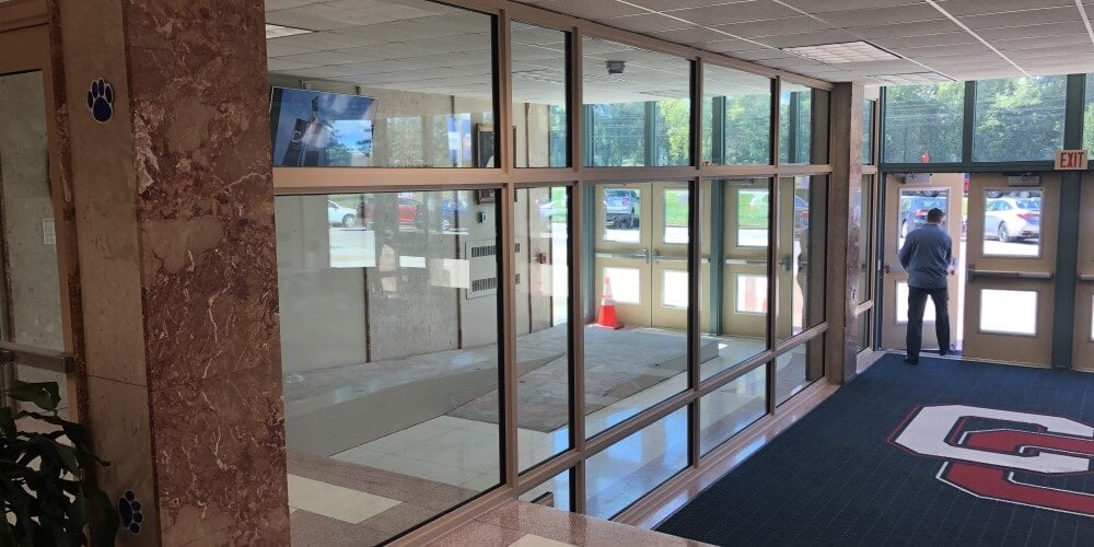 school entryway with natural light