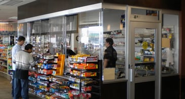 gas station counter with glass