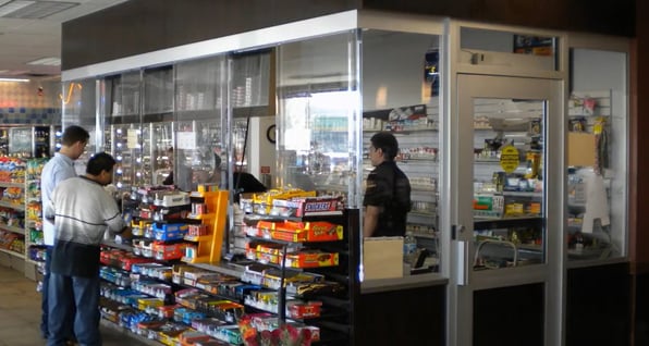gas station counter with glass