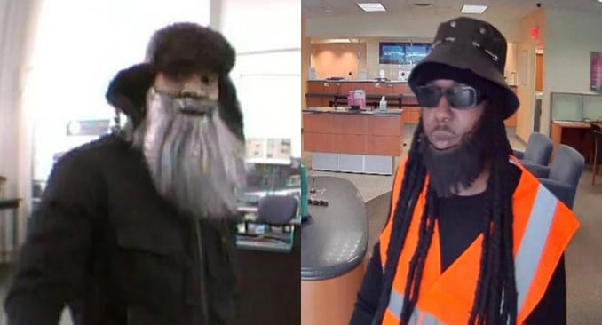 bank robbers in fake beards avoid bandit barriers