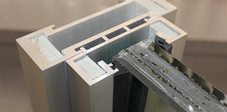 Cross section close up of a bullet resistant window frame