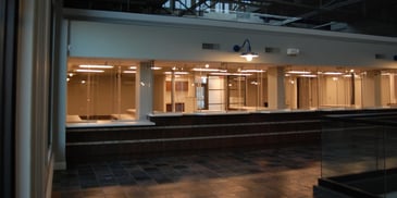 row of illuminated glass windows