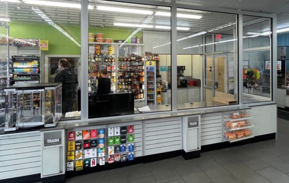 gas station counter with clear bulletproof window