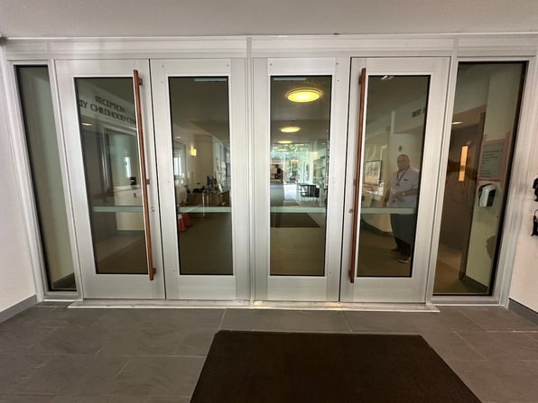 A secure entryway, one of many custom physical security solutions that can help to prevent mass attacks. 