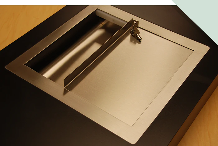Transaction tray installed in ballistic countertop Transaction tray installed in ballistic countertop